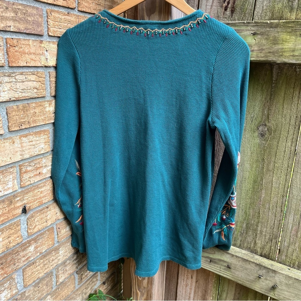 Soft Surroundings Teal Embroidered Floral Blouse - Picture 5 of 5